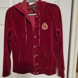 Lauren Ralph Lauren Women's Burgundy Velvet Hoodie Jacket